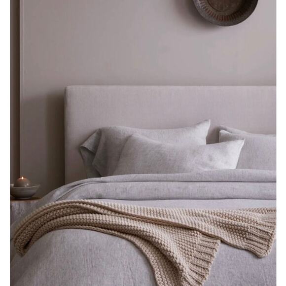 Quince European Linen Duvet Cover Size Gingham Full/Queen Blue Fog #17 - Picture 3 of 4